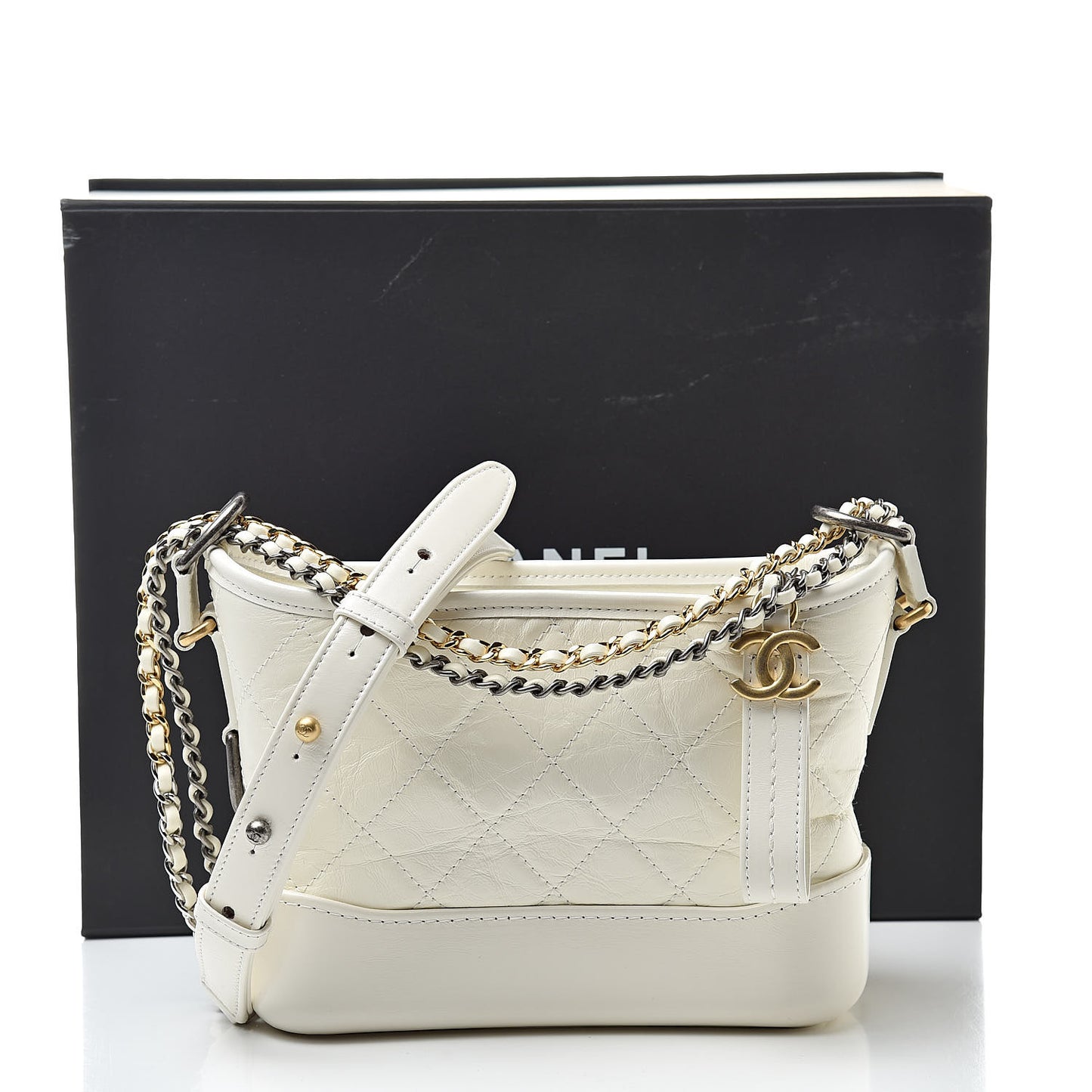 Aged Calfskin Quilted Small Gabrielle Hobo White