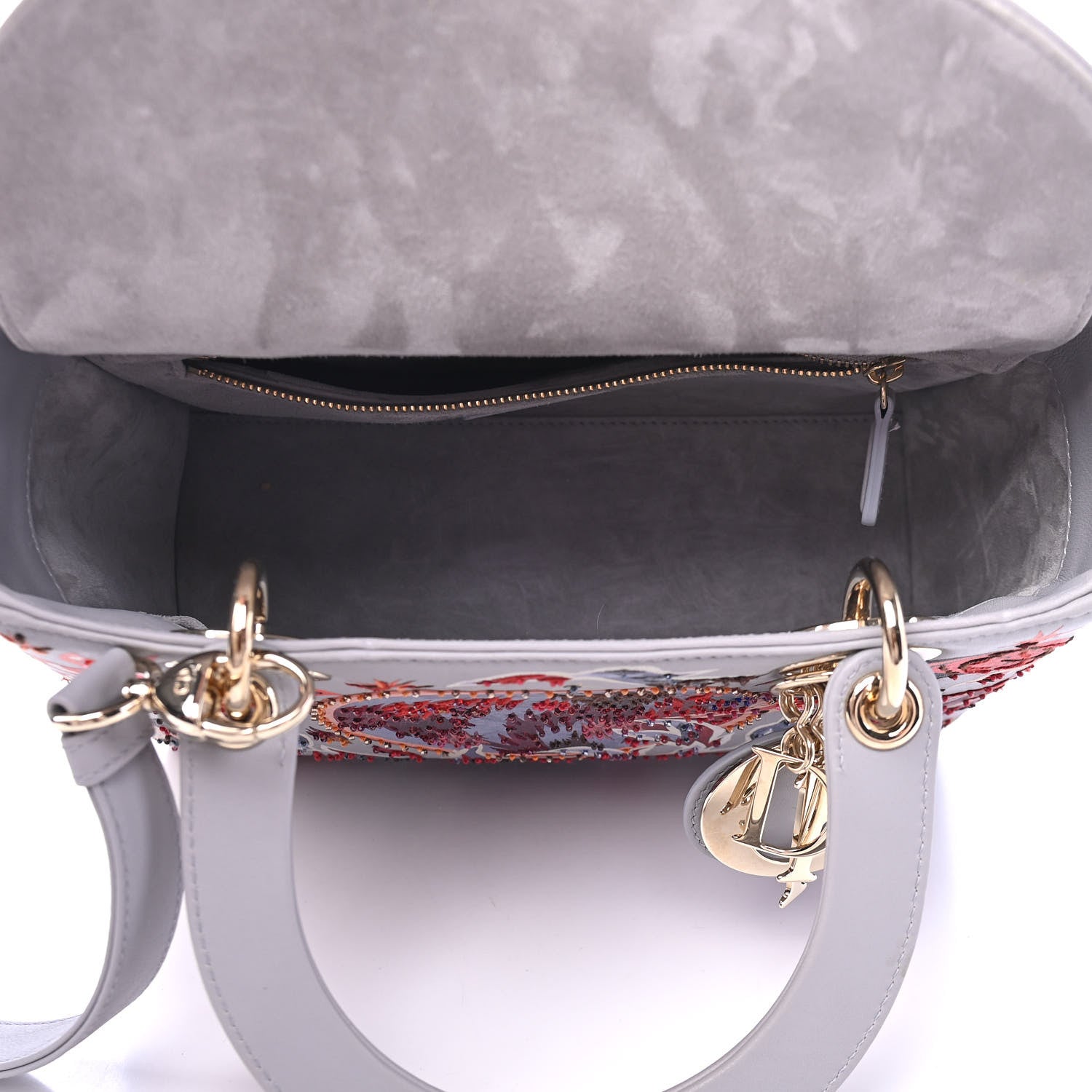 Christian Dior Calfskin Beaded Printed Medium Lady Dior Light Grey Multicolor 4 of 5
