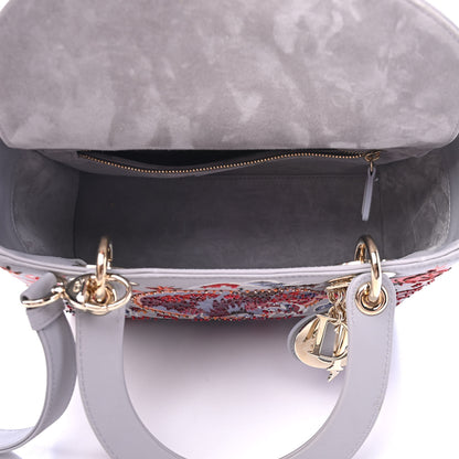 Christian Dior Calfskin Beaded Printed Medium Lady Dior Light Grey Multicolor 4 of 5