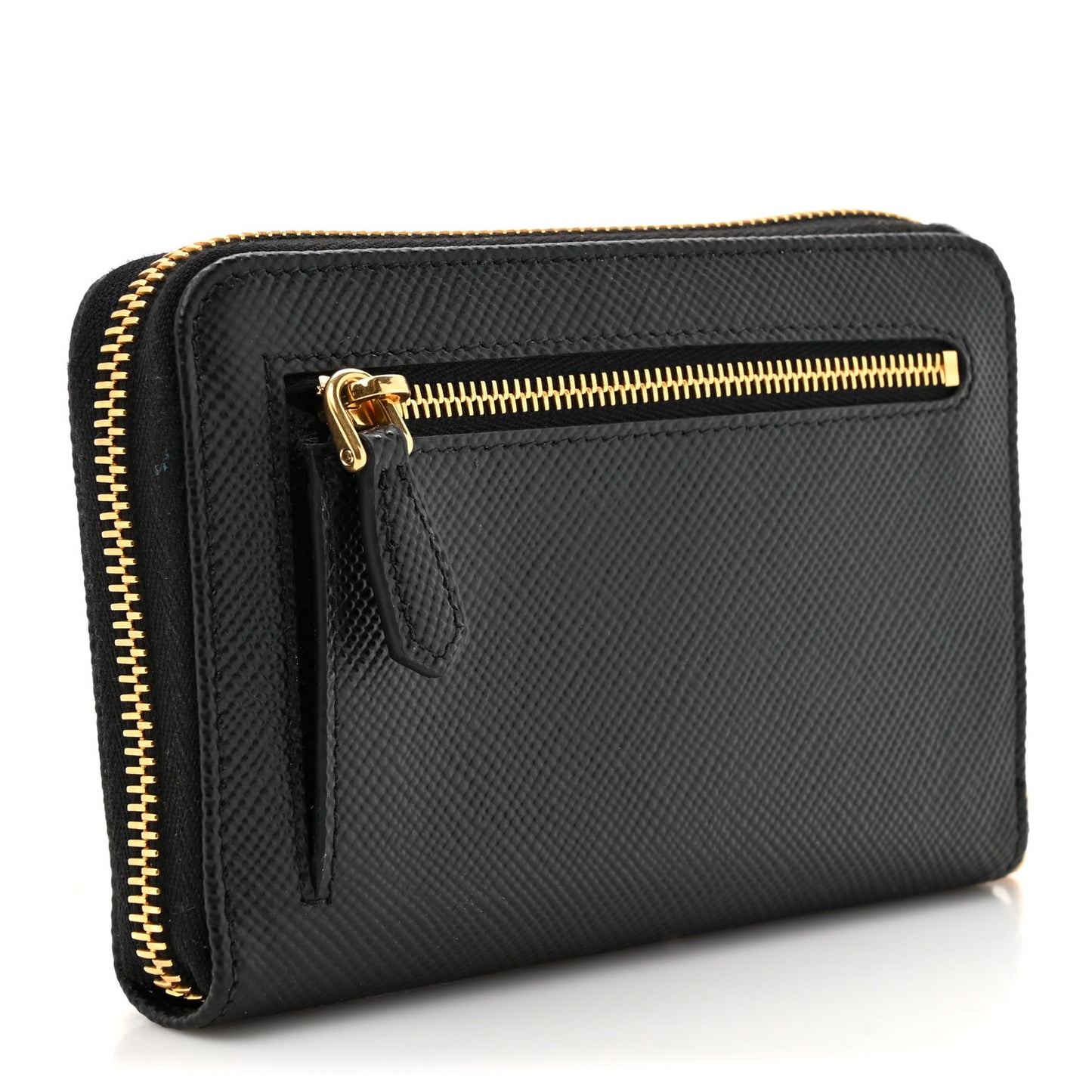 Saffiano Metal Small Zip Around Wallet Black