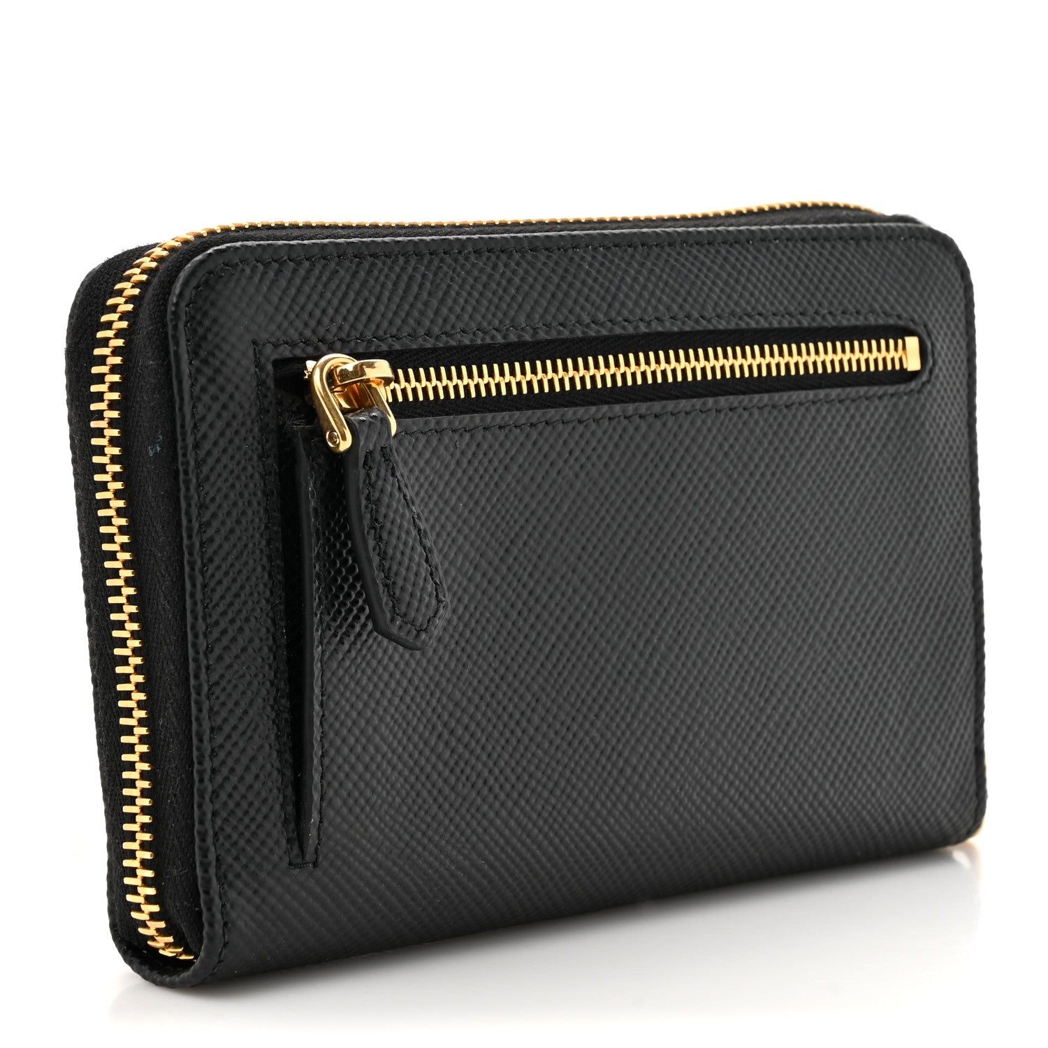 Prada Saffiano Metal Small Zip Around Wallet Black 3 of 7