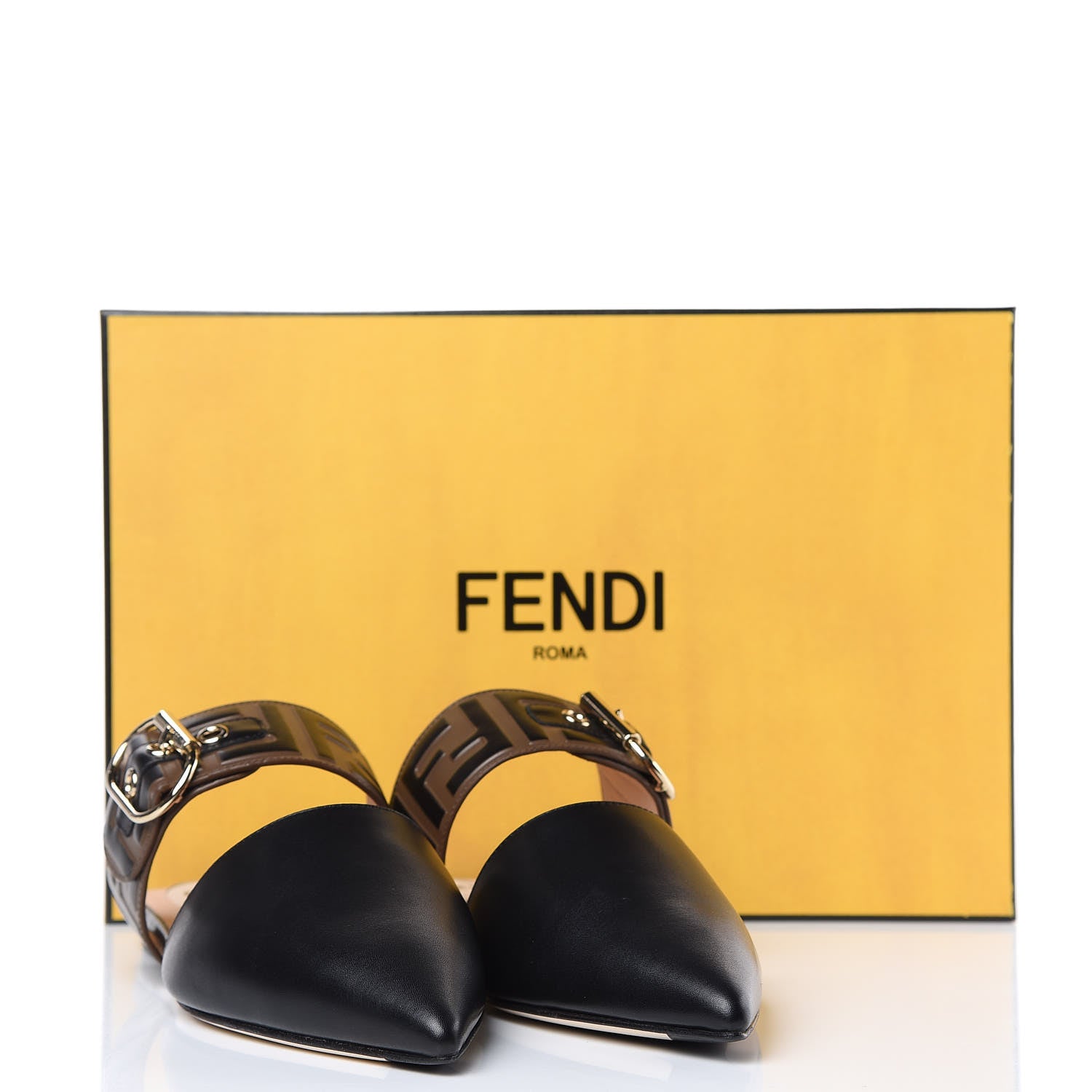 Fendi Vitello FF Embossed Buckle Flat Mules 37 Maya Black 8 of 8