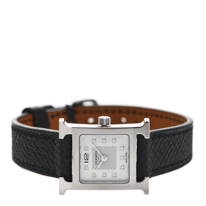 Hermes Stainless Steel Epsom Diamond Mother of Pearl 17.2mm Heure H Hour Quartz Watch Noir 2 of 5