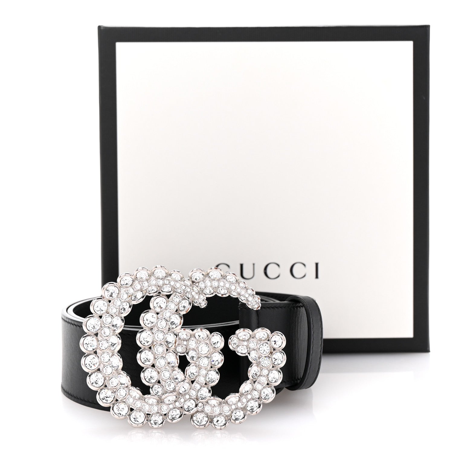 Gucci Calfskin Crystal Double G 40mm Belt 80 32 Black 6 of 6