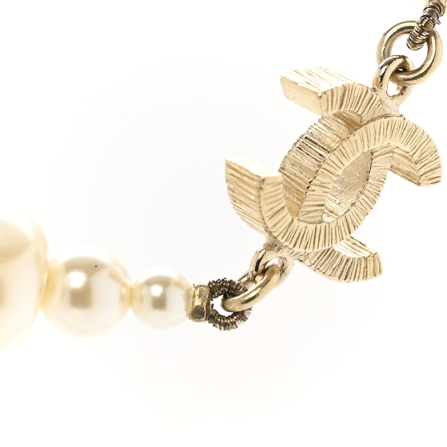 Irregular Pearl CC Long Necklace Light Gold