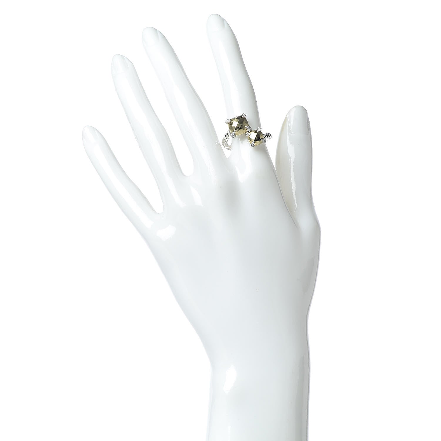 David Yurman Sterling Silver 18K Yellow Gold Diamond Chatelaine Bypass Ring 51 5.75 2 of 6