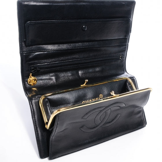 Quilted Lambskin Wallet Clutch Black