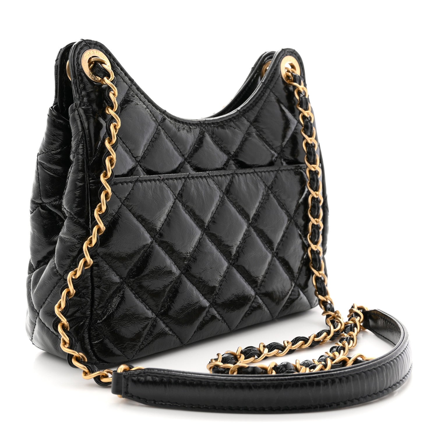 Chanel Shiny Crumpled Calfskin Quilted Small Wavy CC Hobo Black 3 of 11