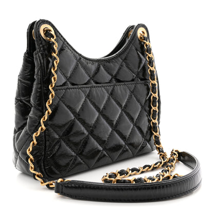 Chanel Shiny Crumpled Calfskin Quilted Small Wavy CC Hobo Black 3 of 11