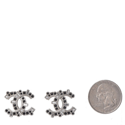 Chanel Baguette Crystal CC Earrings Black Silver 2 of 5