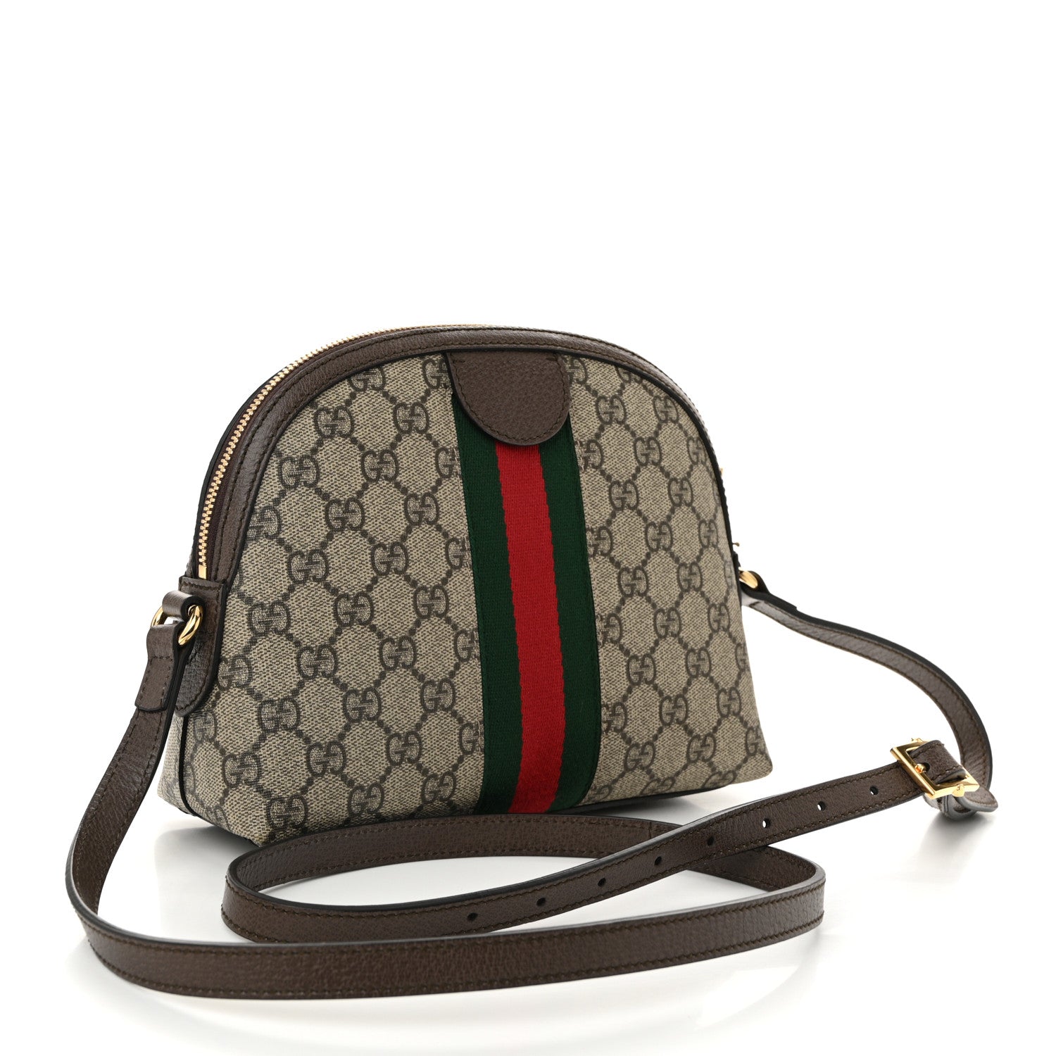 Gucci GG Supreme Monogram Textured Dollar Calfskin Web Small Ophidia Dome Shoulder Bag Beige Ebony New Acero 3 of 12
