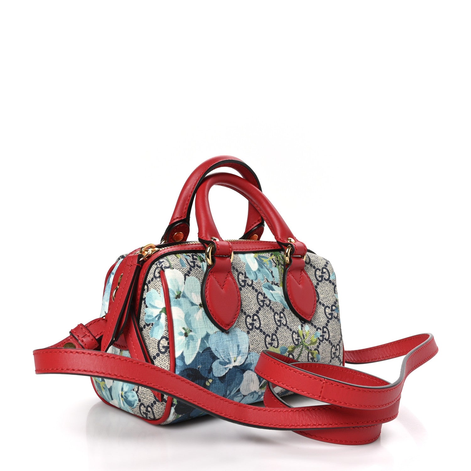 Gucci GG Supreme Monogram Blooms Mini Boston Navy Blue Hibiscus 3 of 10