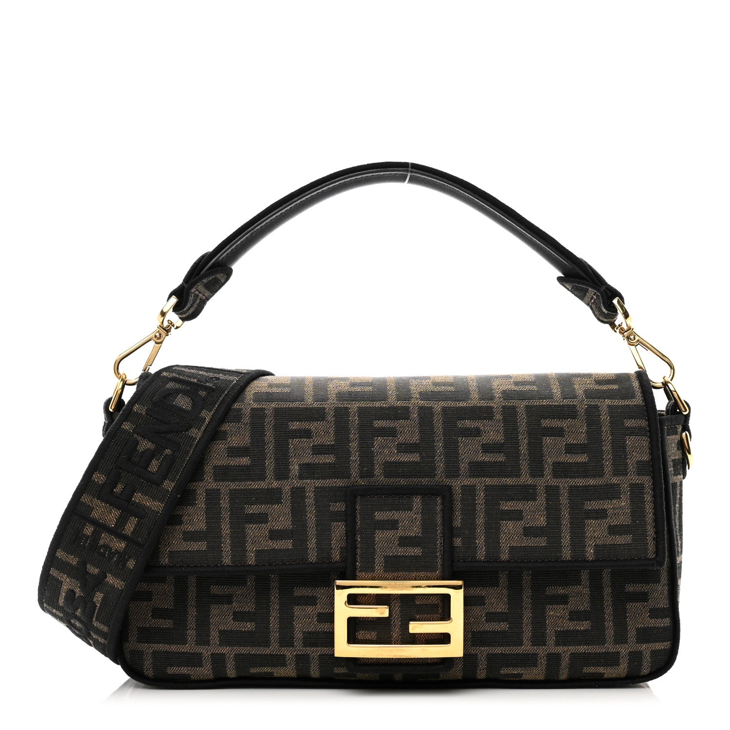 Fendi Fabric Jacquard FF 1974 Medium Baguette Tobacco Moro Black 1 of 9