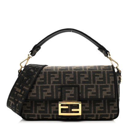 Fendi Fabric Jacquard FF 1974 Medium Baguette Tobacco Moro Black 1 of 9