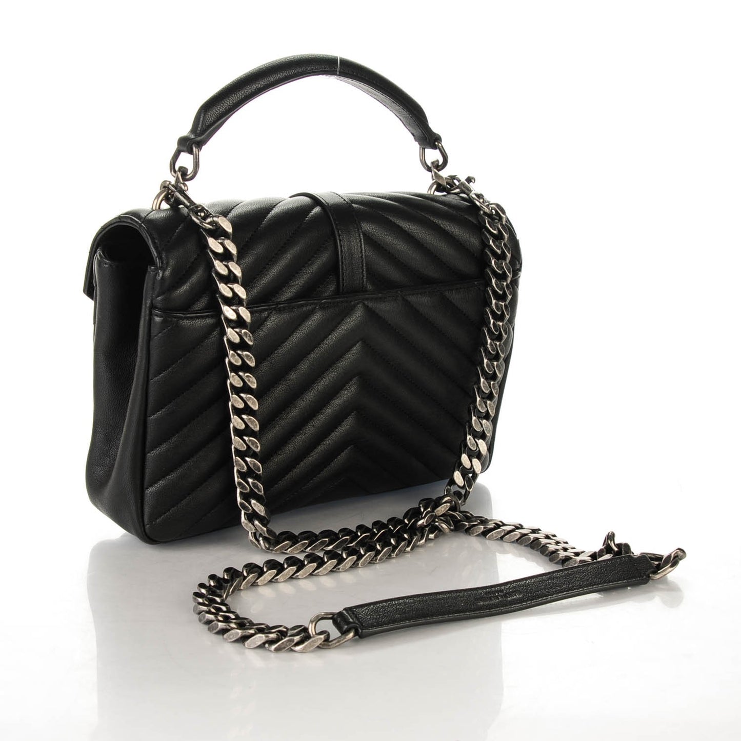 Sheepskin Matelasse Chevron Monogram Medium College Bag Black