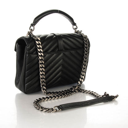 Saint Laurent Sheepskin Matelasse Chevron Monogram Medium College Bag Black 3 of 7