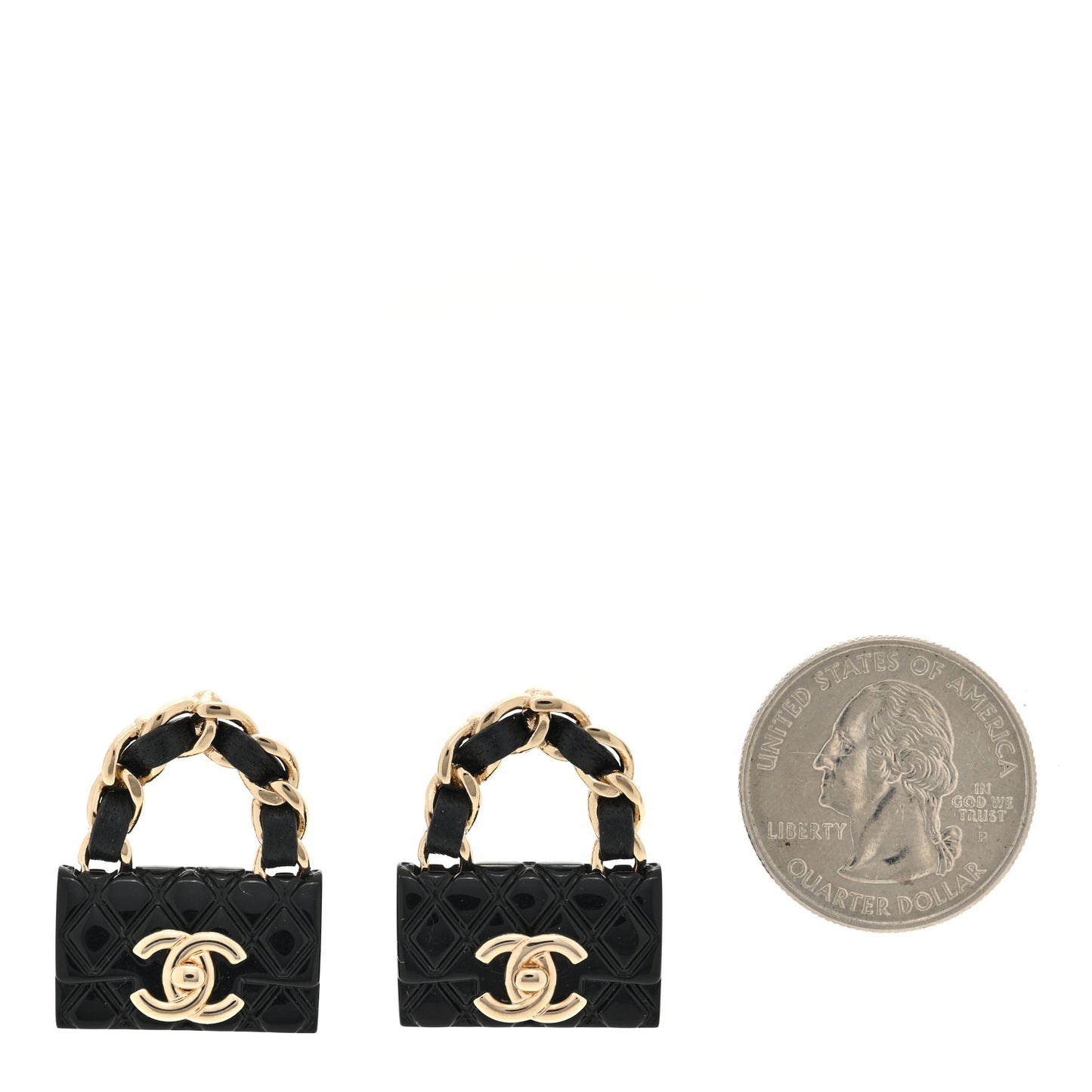 Metal Resin Lambskin Quilted CC Turnlock Chain Flap Bag Earrings Black Gold