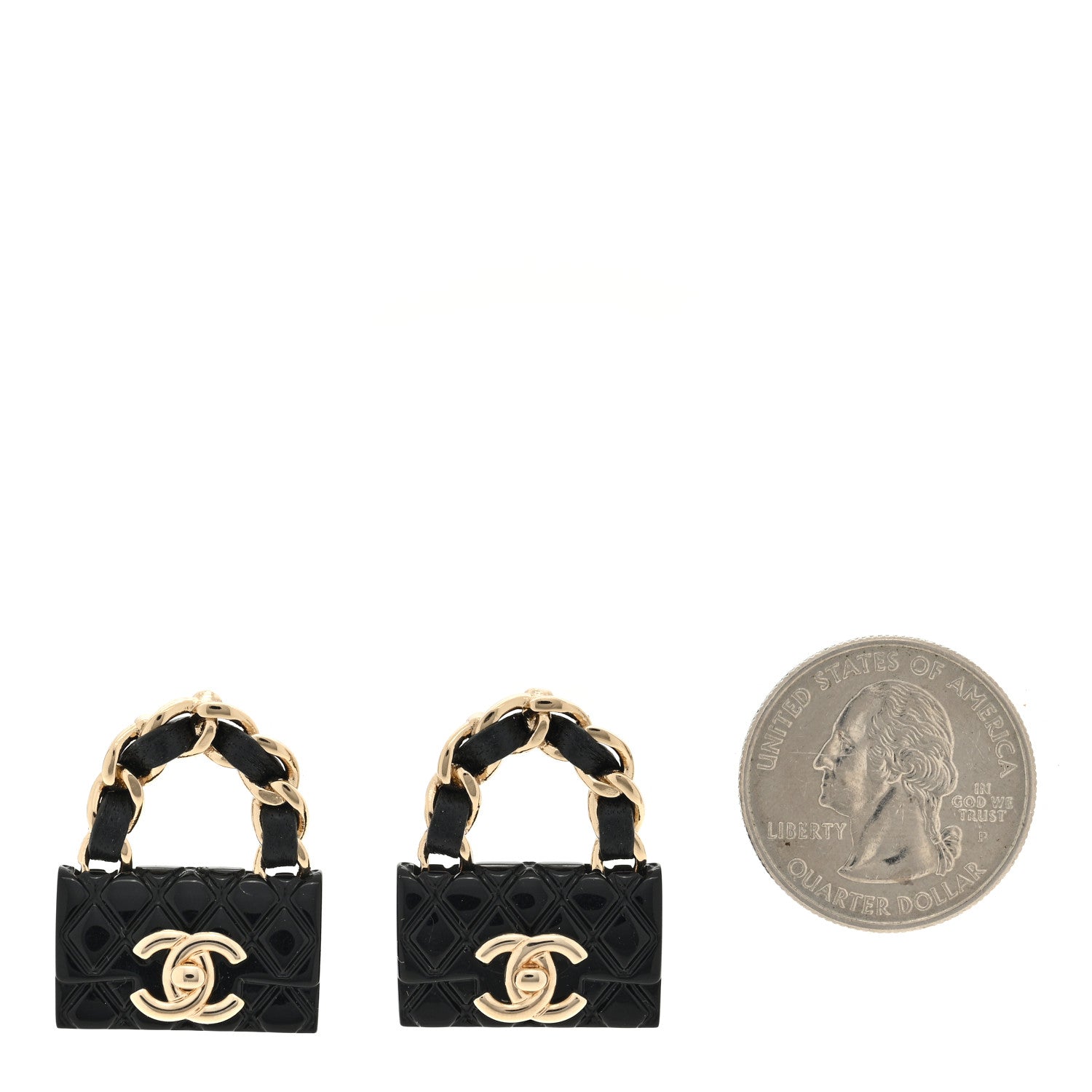 Chanel Metal Resin Lambskin Quilted CC Turnlock Chain Flap Bag Earrings Black Gold 2 of 4