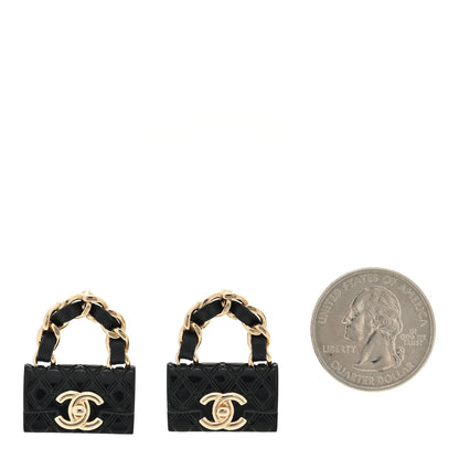 Chanel Metal Resin Lambskin Quilted CC Turnlock Chain Flap Bag Earrings Black Gold 2 of 4
