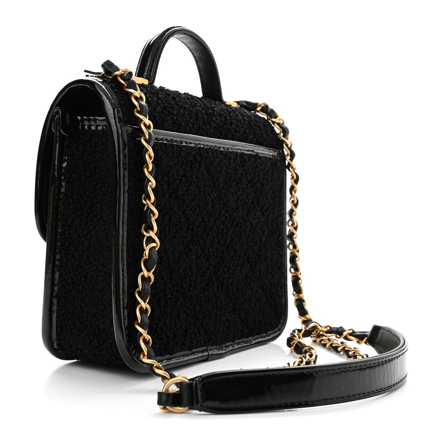 Tweed Patent School Memory Mini Top Handle Flap Black