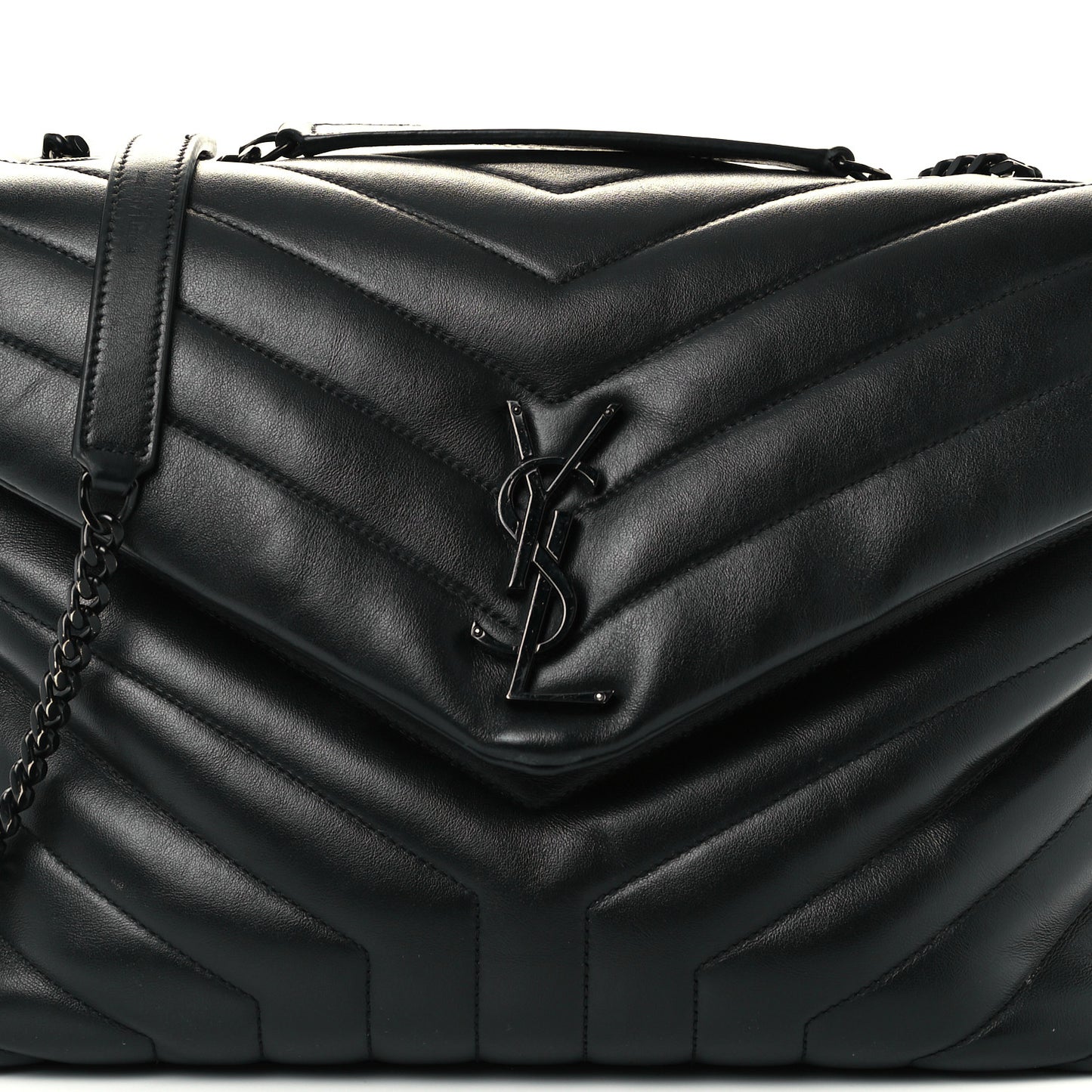 Calfskin Y Quilted Monogram Medium Loulou Chain Satchel Black