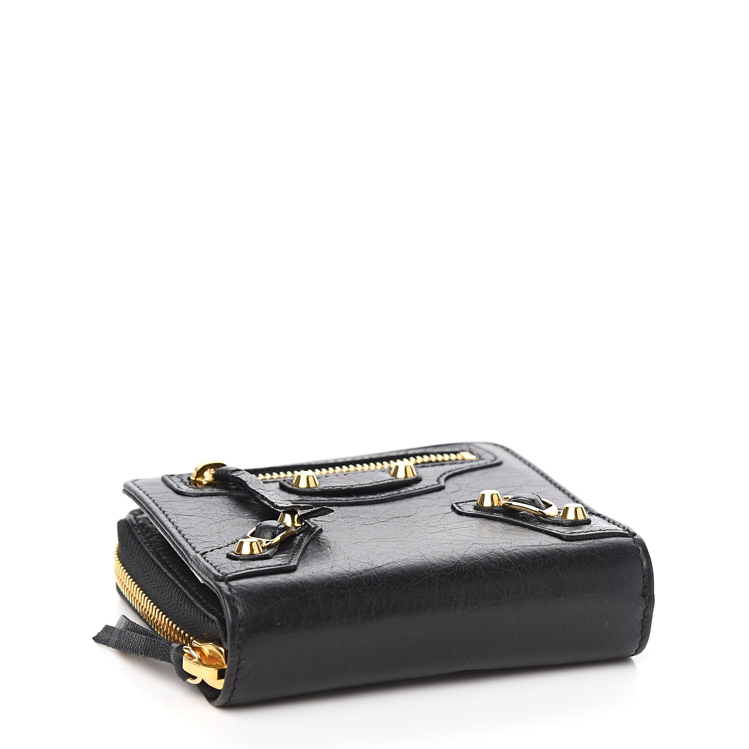 Balenciaga Agneau Classic Gold Hardware Compact Wallet Black 3 of 7