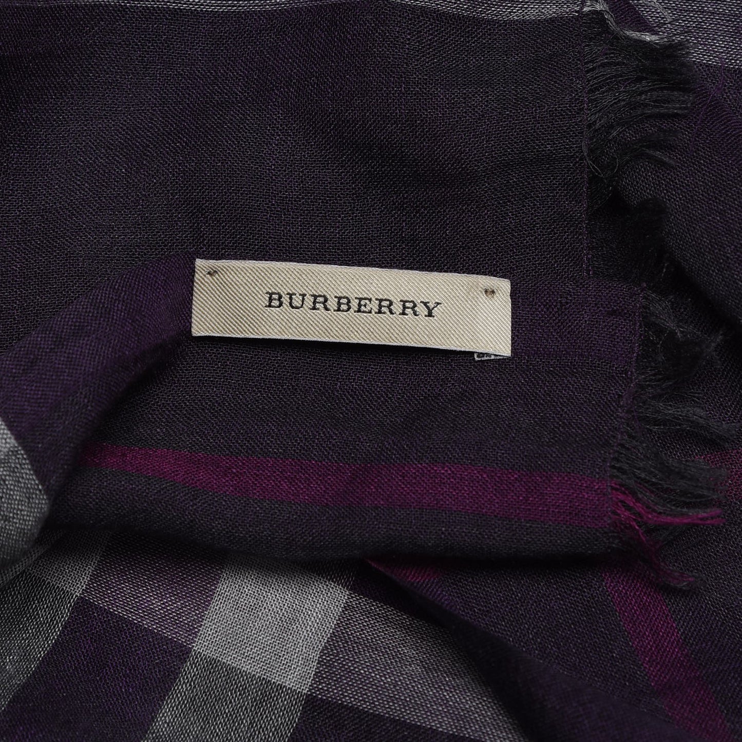 Wool Silk Gauze Giant Check Scarf Purple