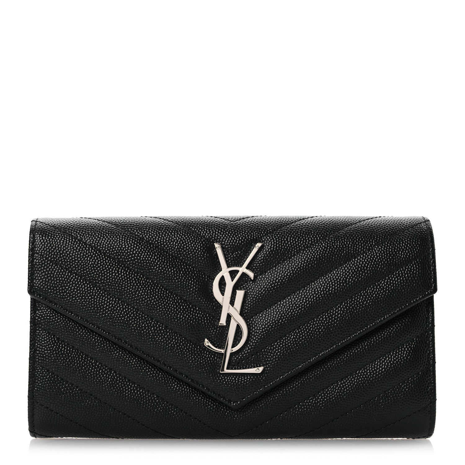 Saint Laurent Grain De Poudre Matelasse Chevron Monogram Flap Wallet Black 1 of 8