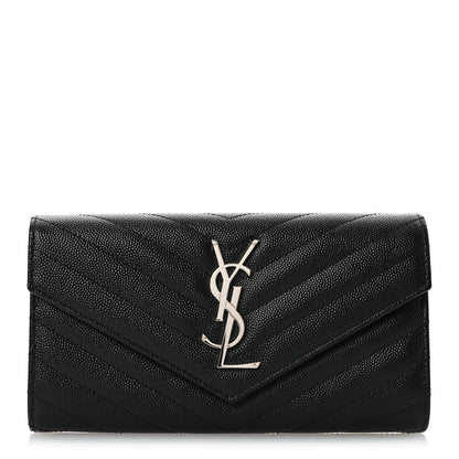 Saint Laurent Grain De Poudre Matelasse Chevron Monogram Flap Wallet Black 1 of 8