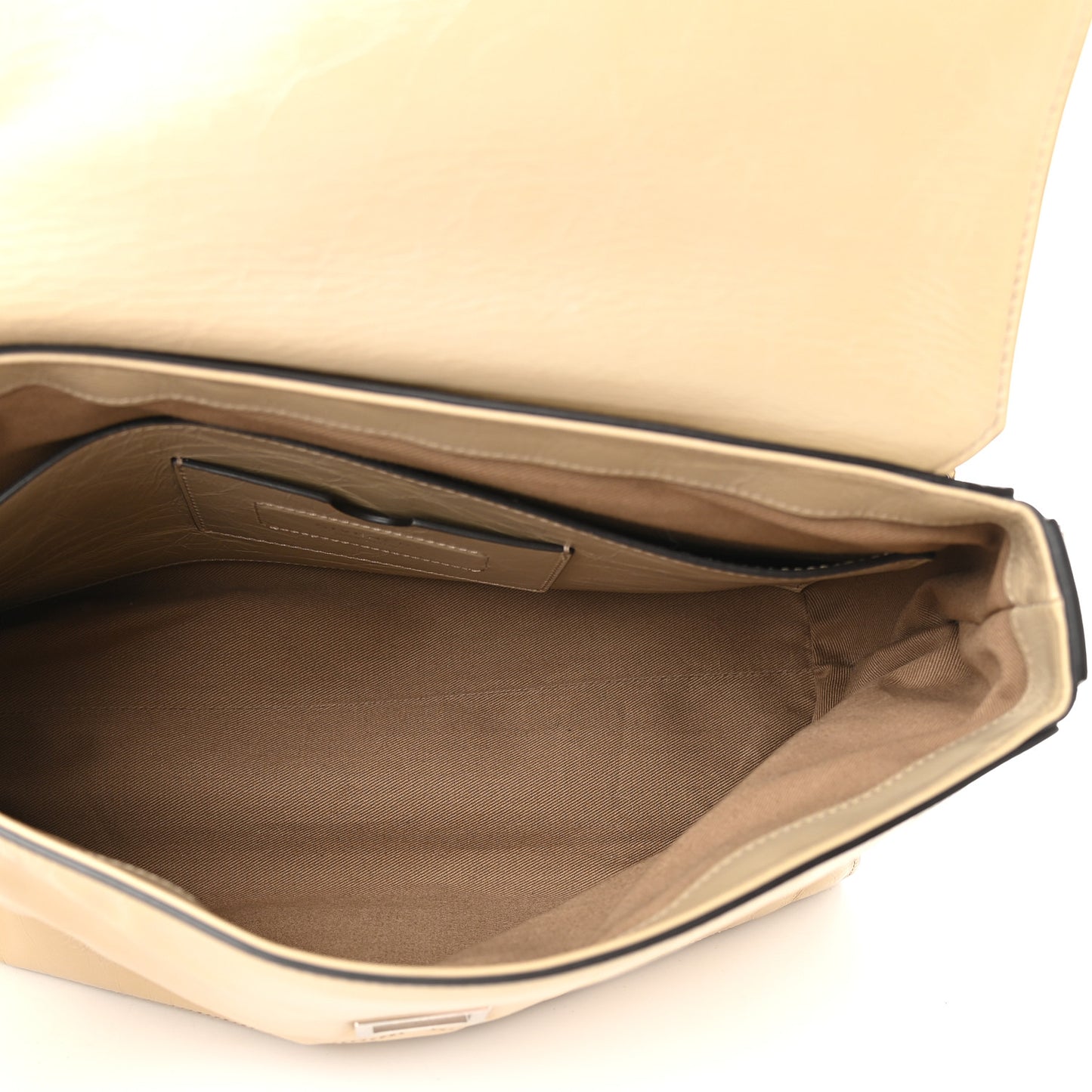 Creased Patent Calfskin Medium ID Flap Beige