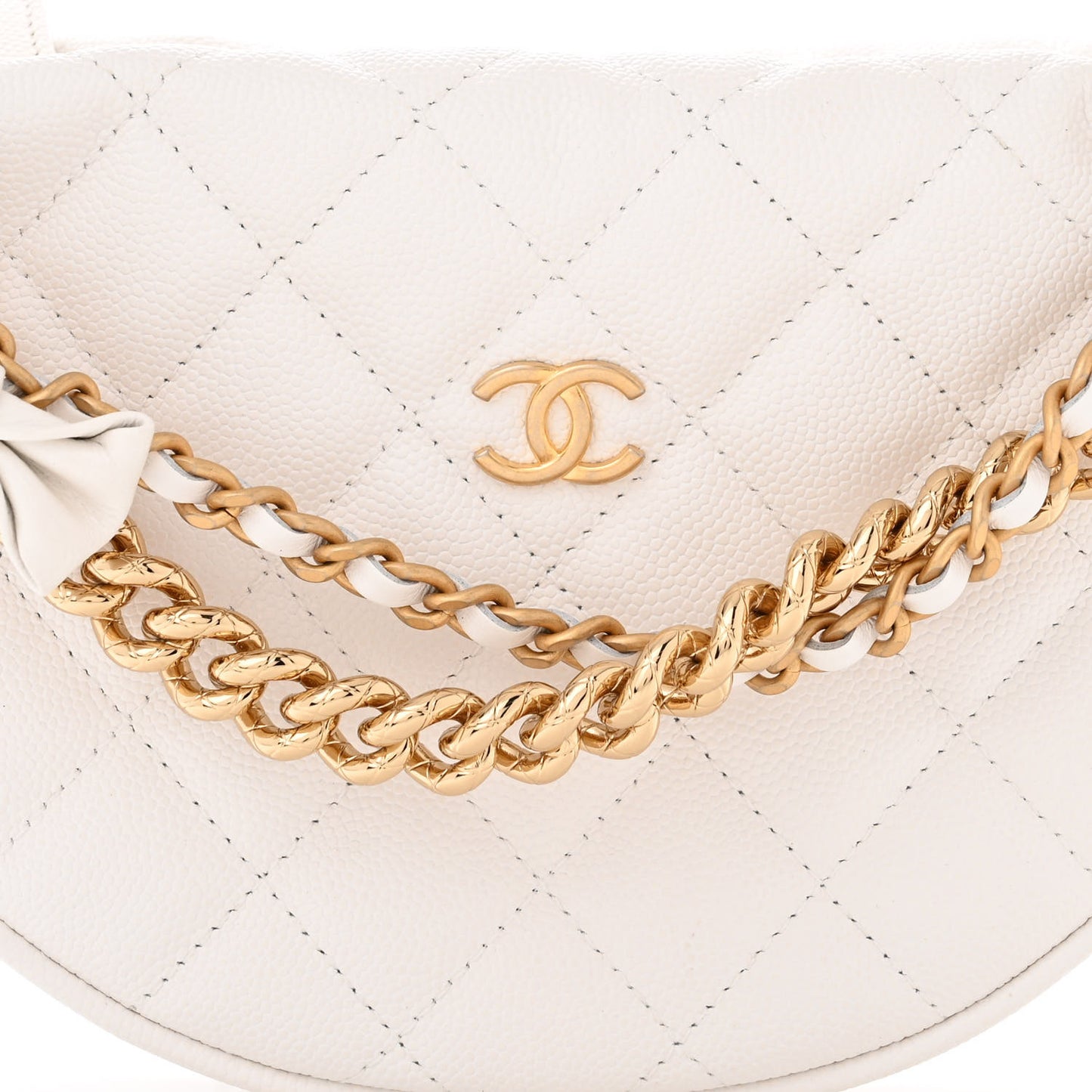 Shiny Caviar Quilted Bow Pouch Hobo White