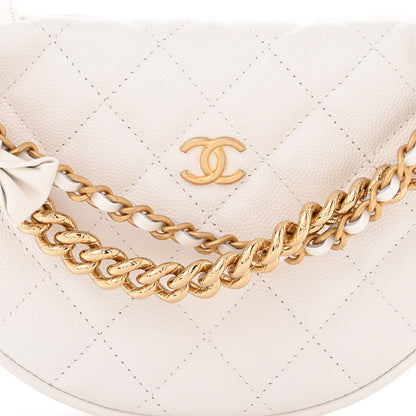 Chanel Shiny Caviar Quilted Bow Pouch Hobo White 8 of 11