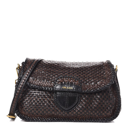 Prada Goatskin Woven Crossbody Bag Moro Black 1 of 6