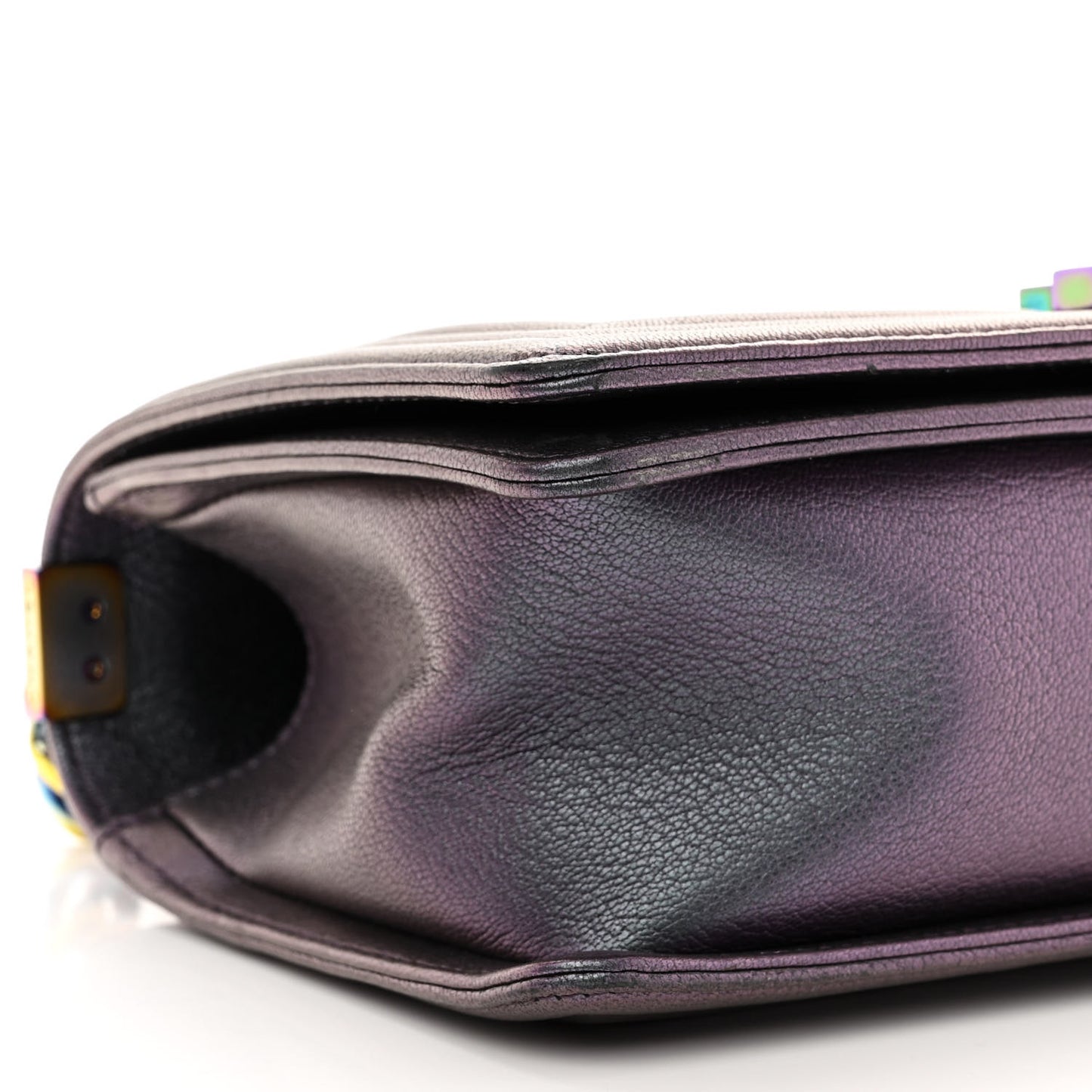 Iridescent Goatskin Quilted Medium Boy Flap Purple