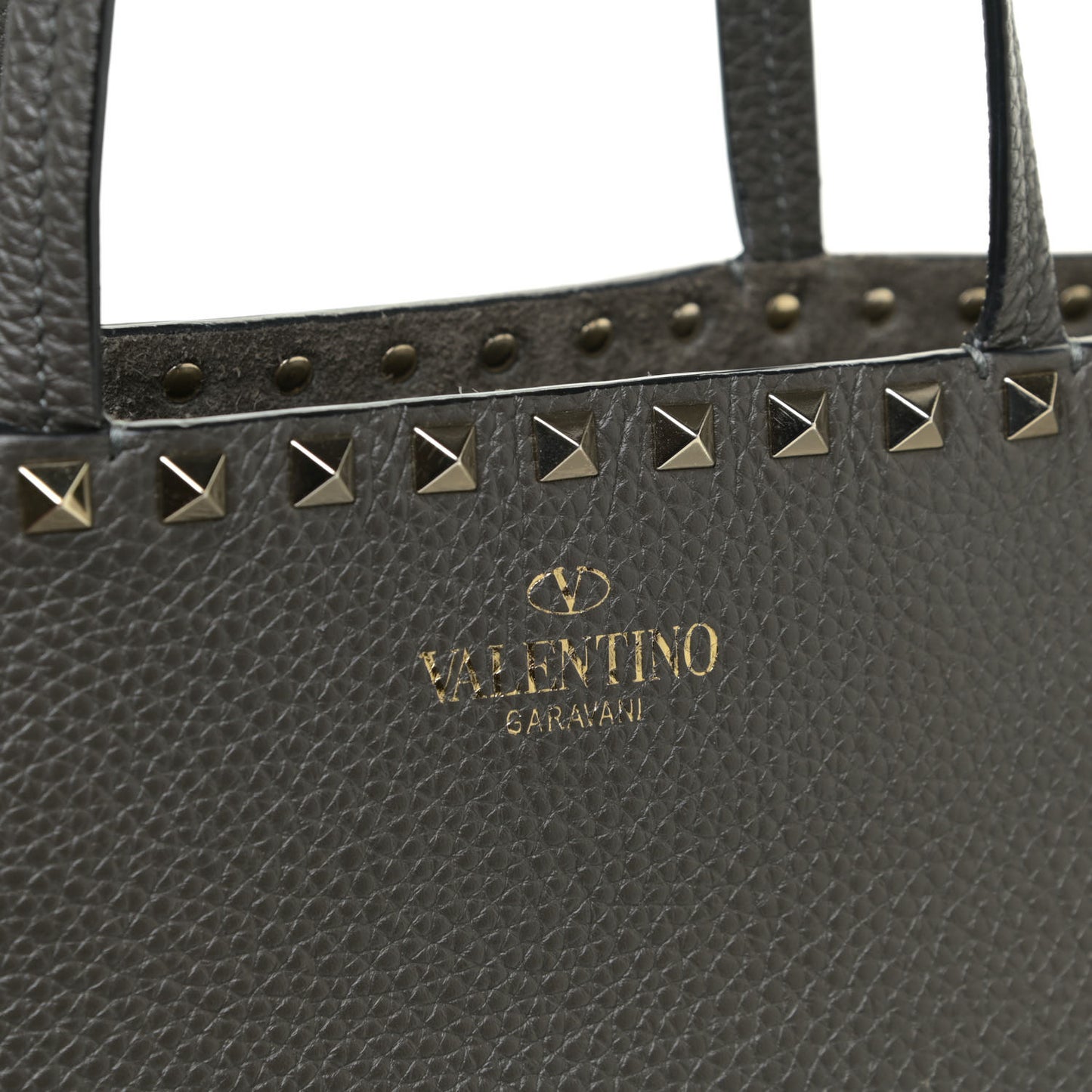 Grained Calfskin Rockstud Shoulder Tote Graphite