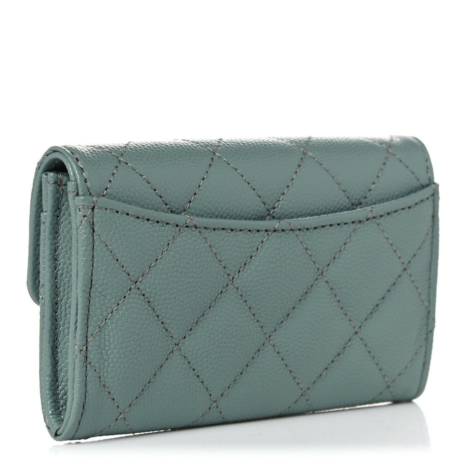 Chanel Caviar Quilted Flap Card Holder Wallet Dark Green 3 of 9