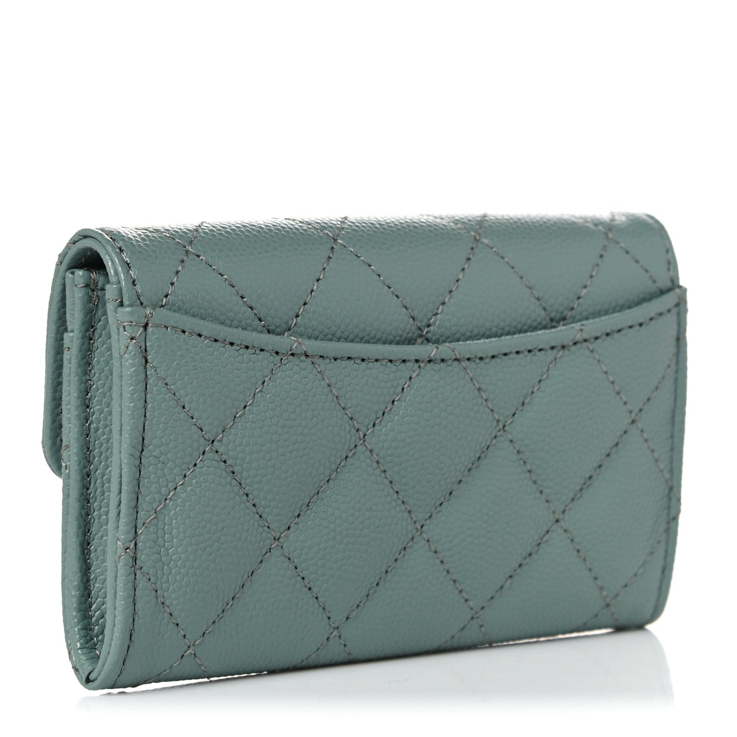 Caviar Quilted Flap Card Holder Wallet Dark Green