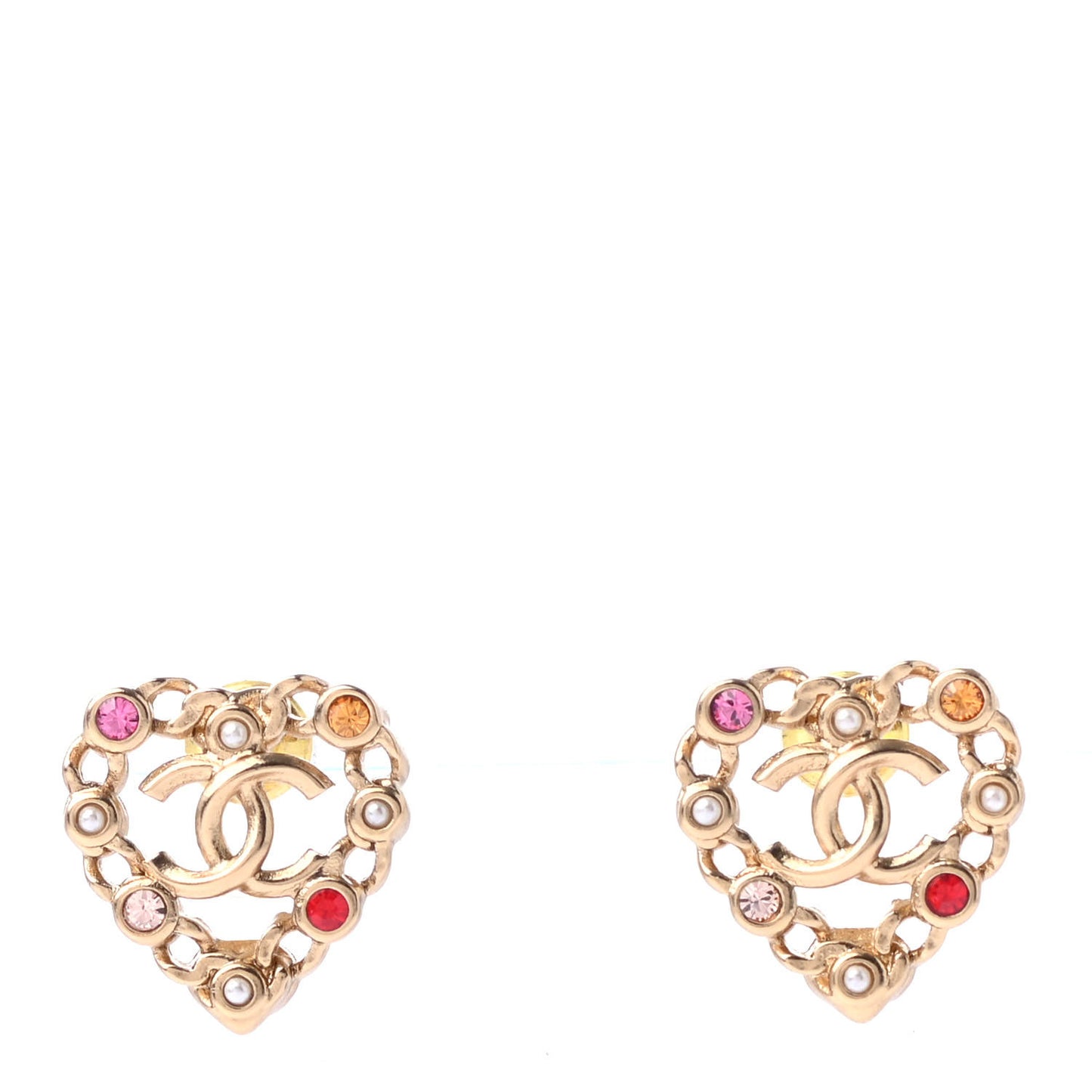 Pearl Crystal CC Heart Earrings Gold Multicolor
