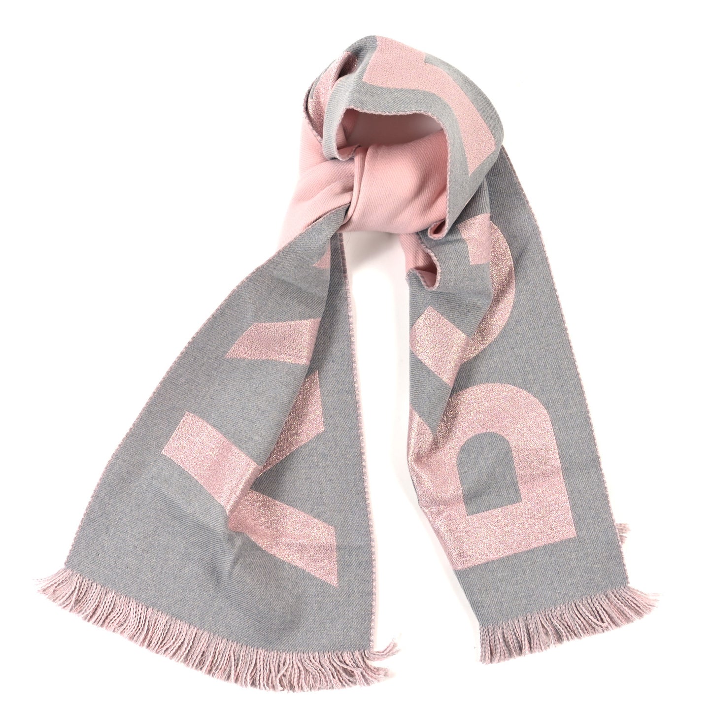 Wool Jacquard Logo Scarf Grey Pink