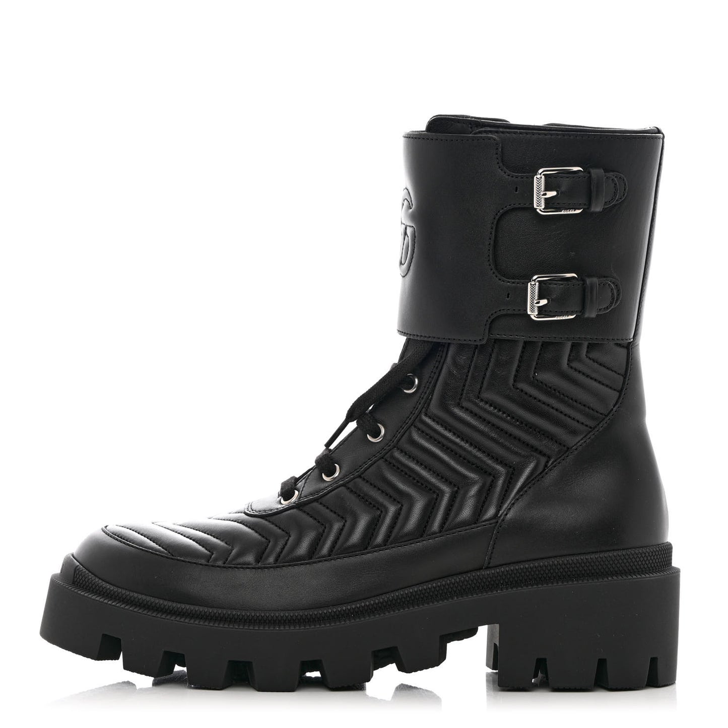 Nappa Frances GG Matelasse Platform Combat Boots 41 Black