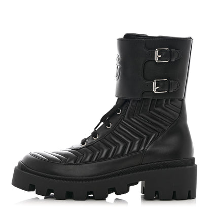 Gucci Nappa Frances GG Matelasse Platform Combat Boots 41 Black 1 of 13