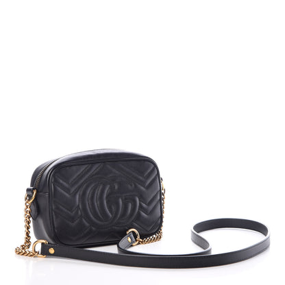 Gucci Calfskin Matelasse Mini GG Marmont Chain Shoulder Bag Black 3 of 12