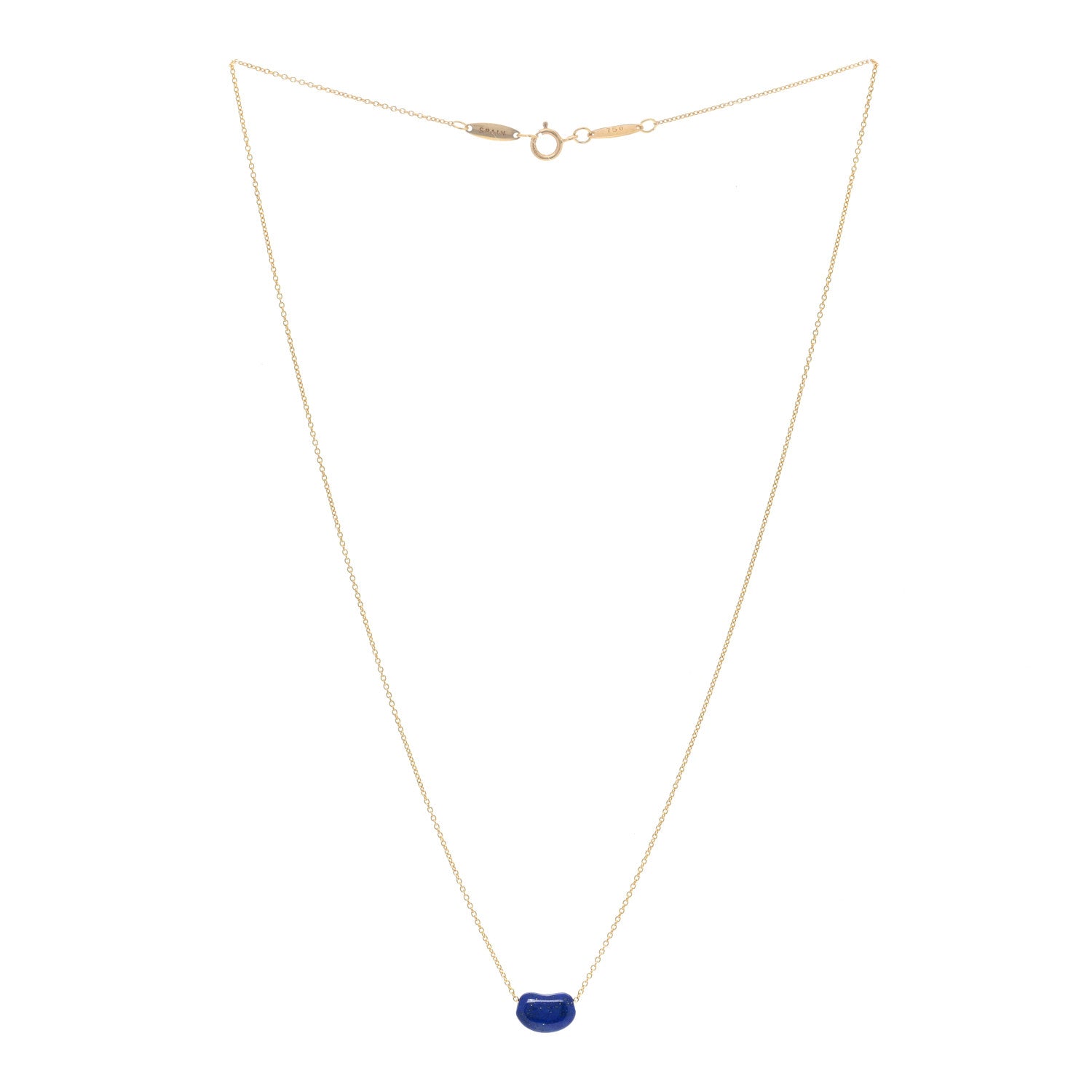 Tiffany 18K Yellow Gold Lapis Lazuli Elsa Peretti Bean Pendant Necklace 2 of 3