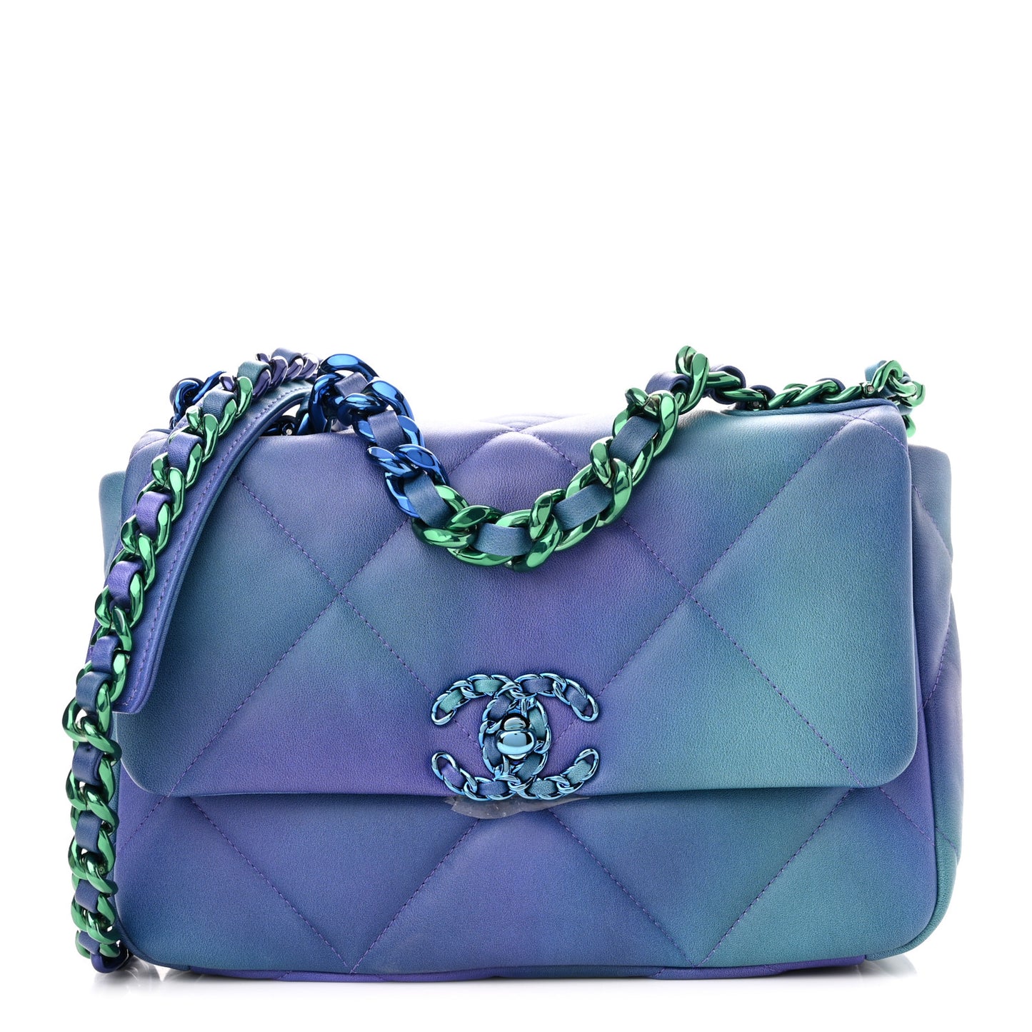 Tie Dye Calfskin Quilted Medium Chanel 19 Flap Blue Purple