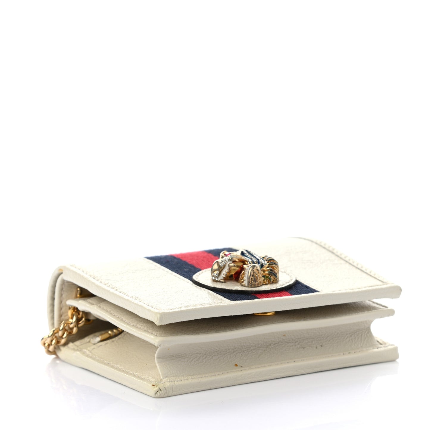 Calfskin Web Rajah Chain Card Case Wallet White