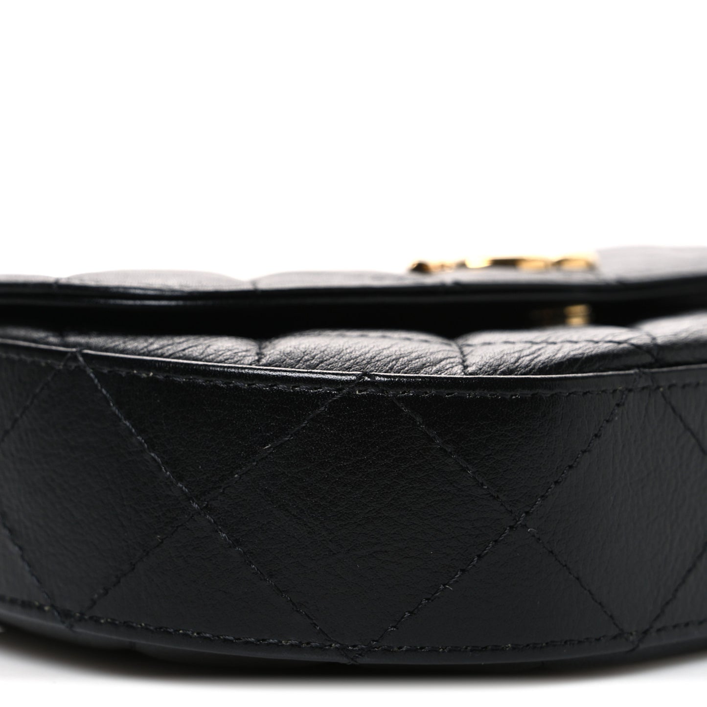Shiny Aged Calfskin Quilted Top Handle Clutch With Chain Black