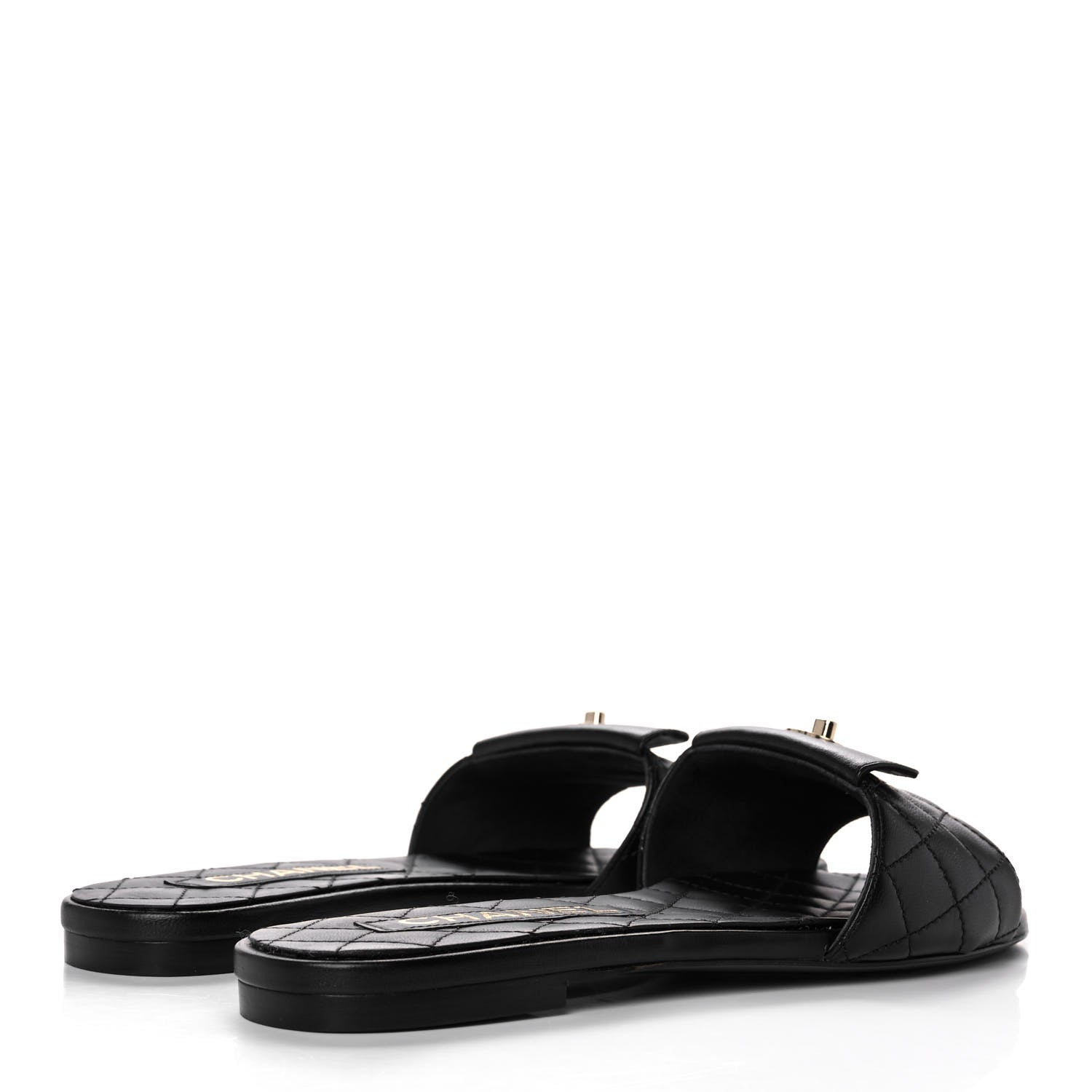 Chanel Lambskin Quilted CC Turnlock Sandals 37.5 Black 4 of 8