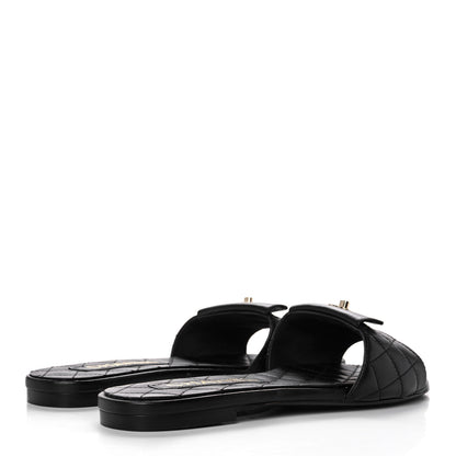 Chanel Lambskin Quilted CC Turnlock Sandals 37.5 Black 4 of 8