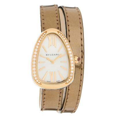 Bulgari Stainless Steel 18K Rose Gold Patent Diamond Bezel Mother of Pearl 20mm Serpenti Double Wrap Quartz Watch 1 of 4