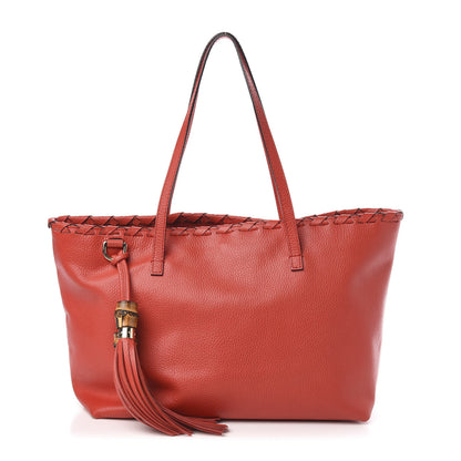 Gucci Pebbled Calfskin Bamboo Tassel Tote Red 1 of 12